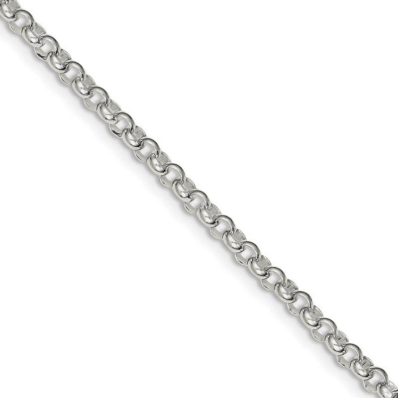 4mm, Sterling Silver Solid Rolo Chain Bracelet, 7.5 Inch